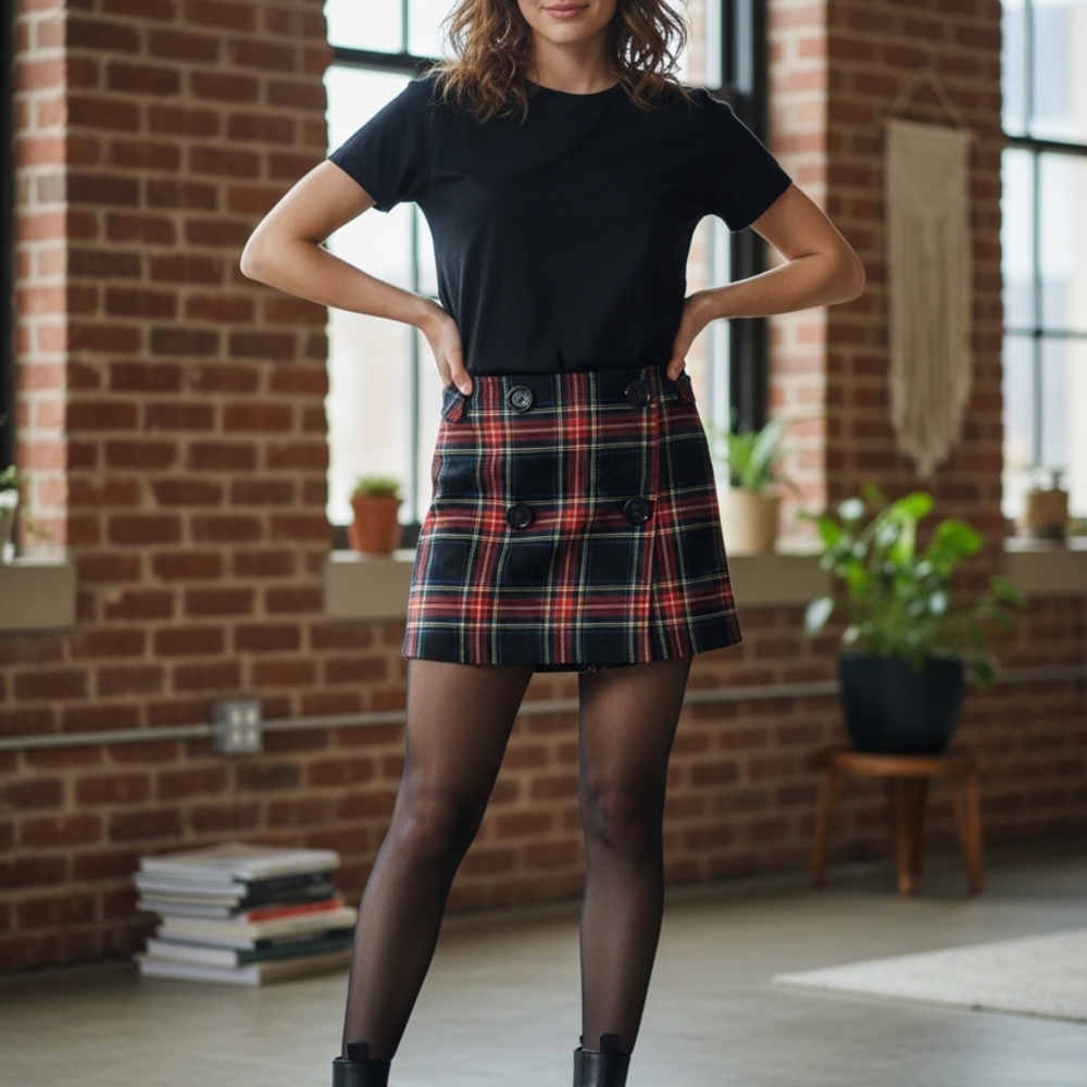 GAP Black and Red Plaid Mini Skirt